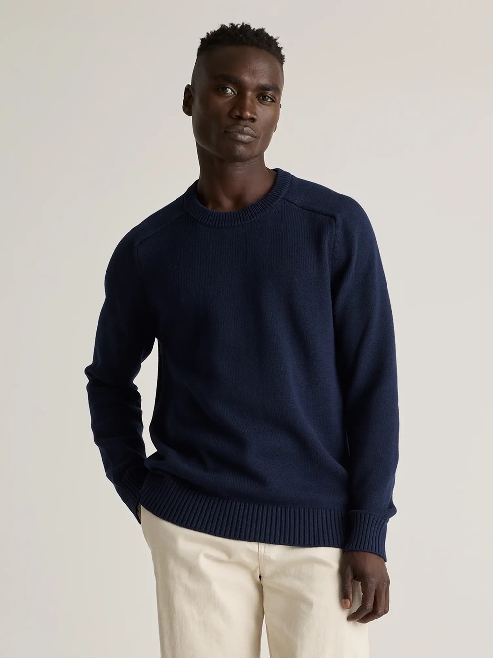 Mens Organic Cotton Crewneck Sweater Navy XL Classic Fit Minimalist Pullover New